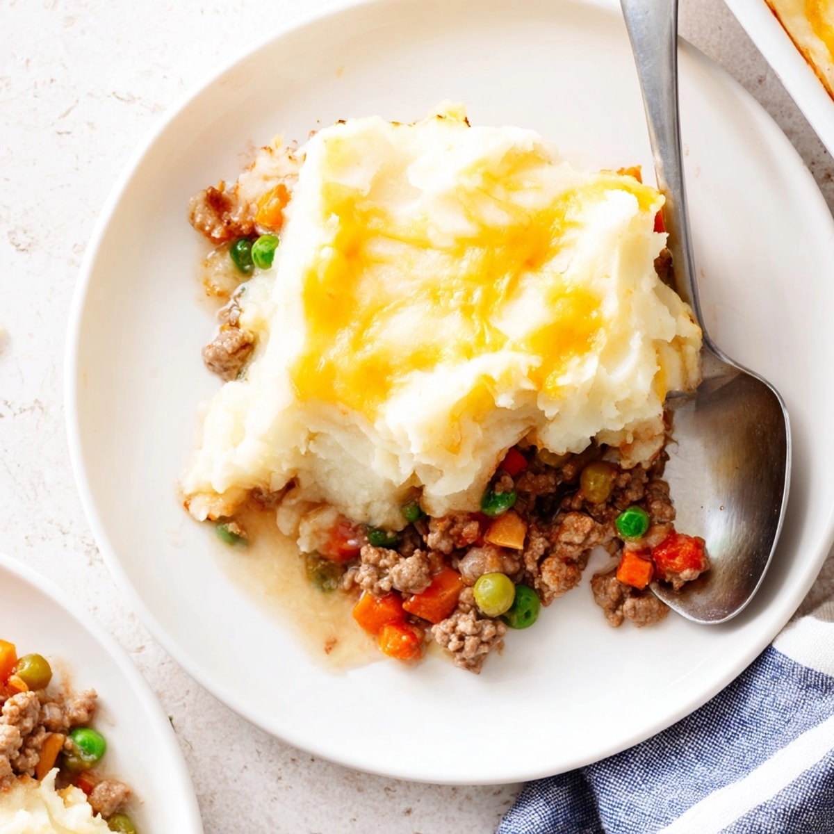 Close-up of comforting, flavorful warm rustic shepherds pie, a satisfying family meal.
