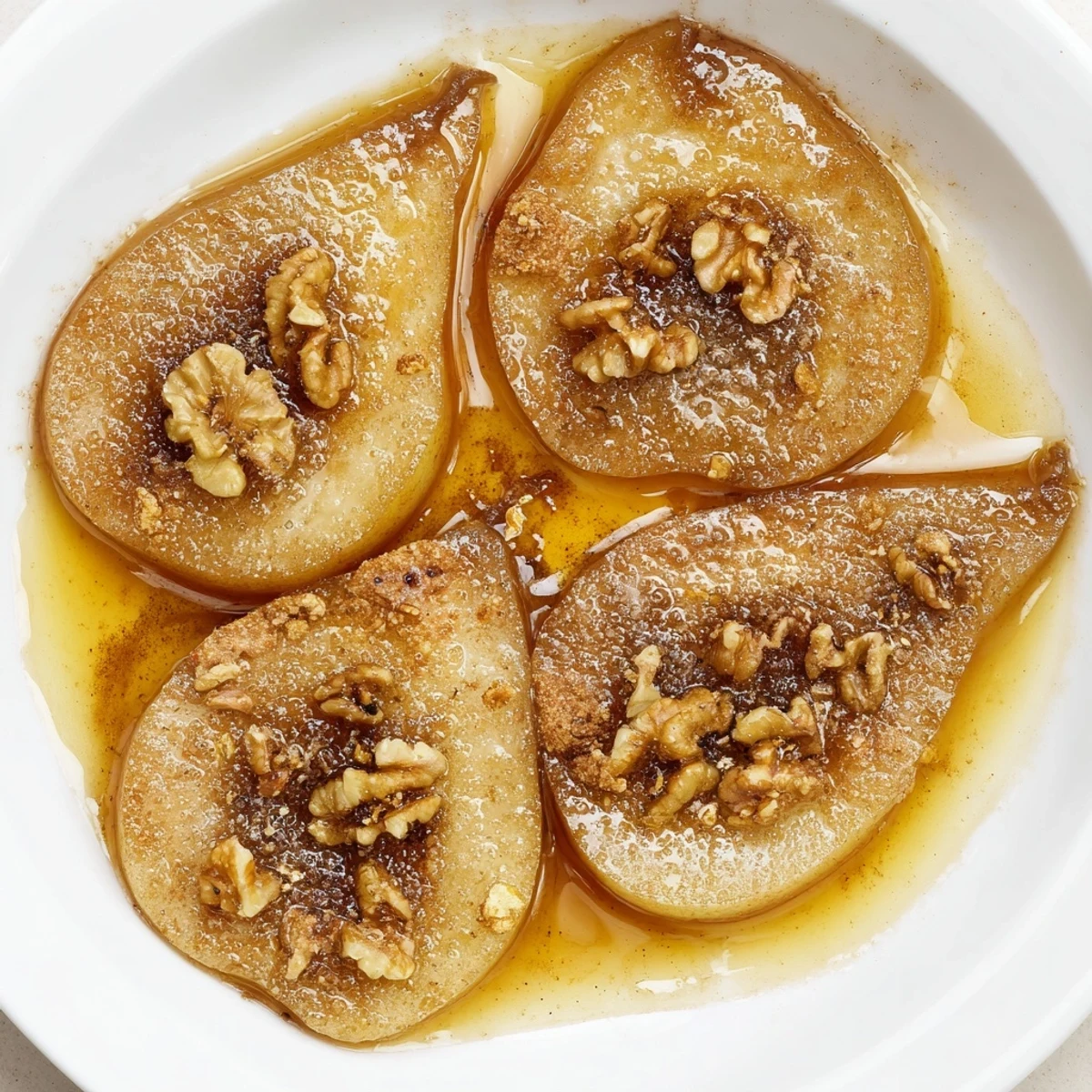 Maple-Warm Cozy Plate: Caramelized Pear and Walnut Bake glistens with warm, syrupy glaze and toasted walnuts.