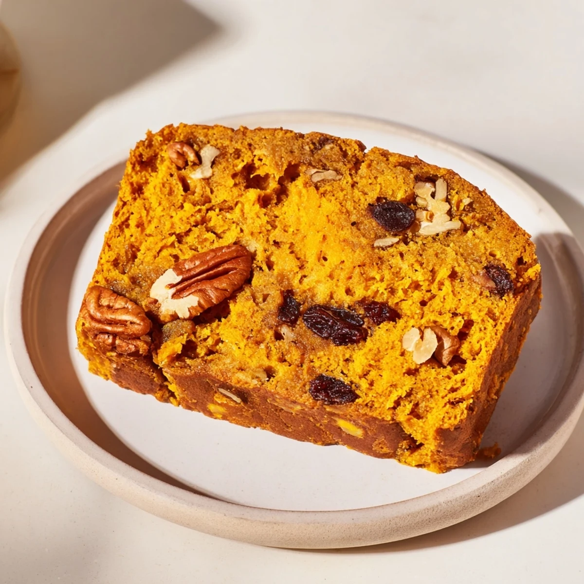 Crunchy pecan topping adorns this rustic and inviting Weekend Cabin-Style Sweet Potato and Pecan Loaf, ready to serve.
