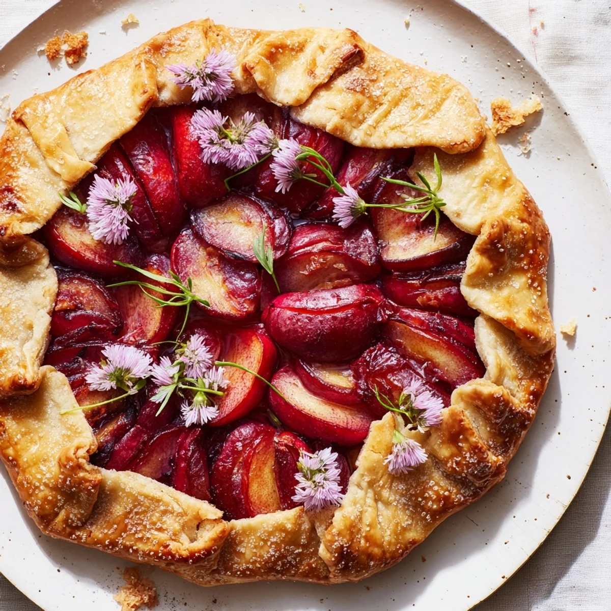 Freshly baked Honey and Plum Galette features juicy plums and a buttery, flaky crust with drizzle.