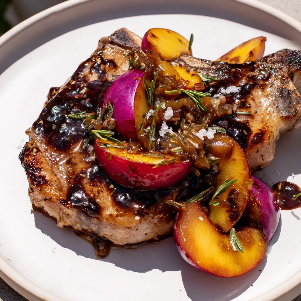 Juicy plum-soft pork chops glistening with balsamic glaze, a comforting easy skillet dinner.