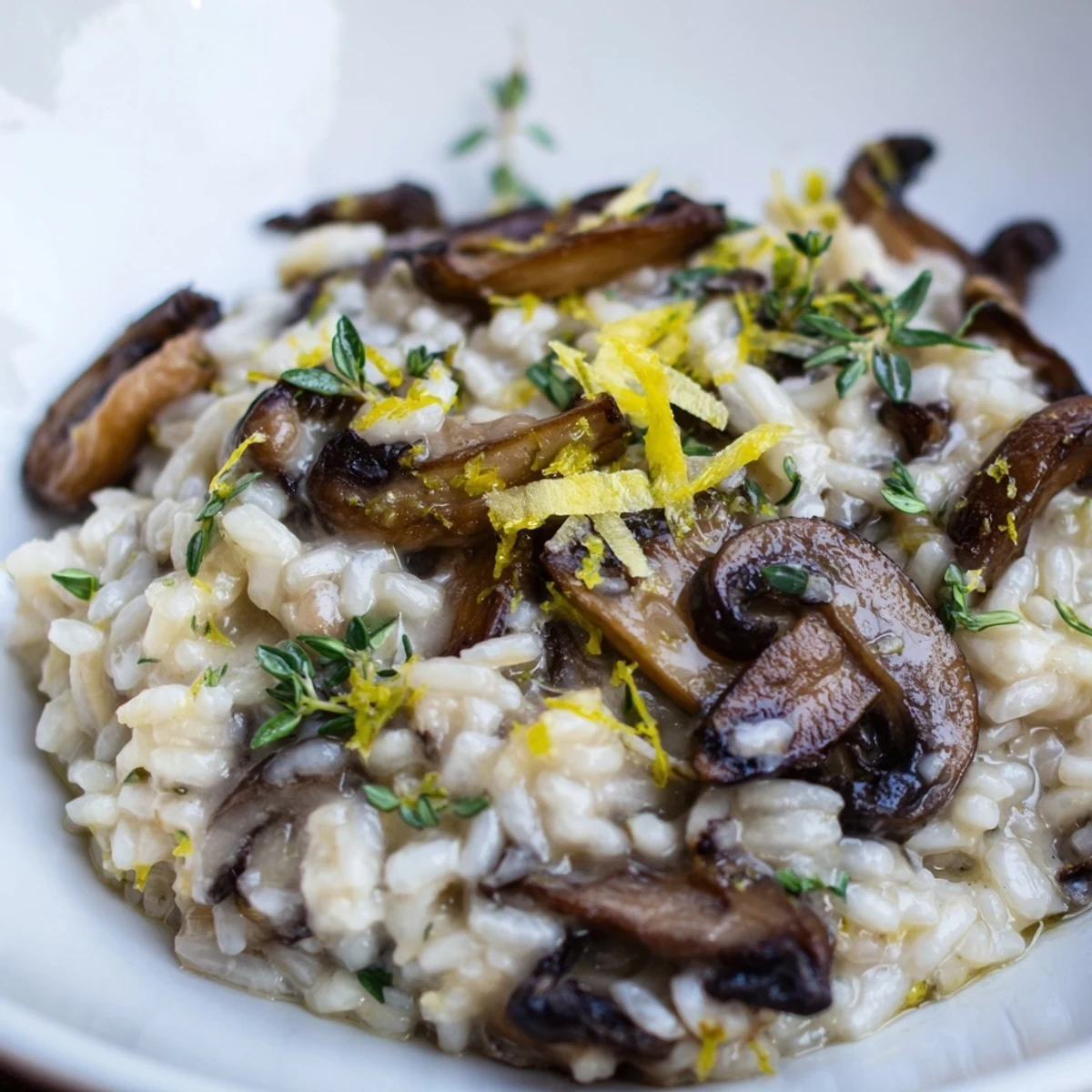 Cedar-Warm Mushroom and Thyme Risotto, a steaming bowl of creamy, earthy, vegetarian goodness awaiting you.