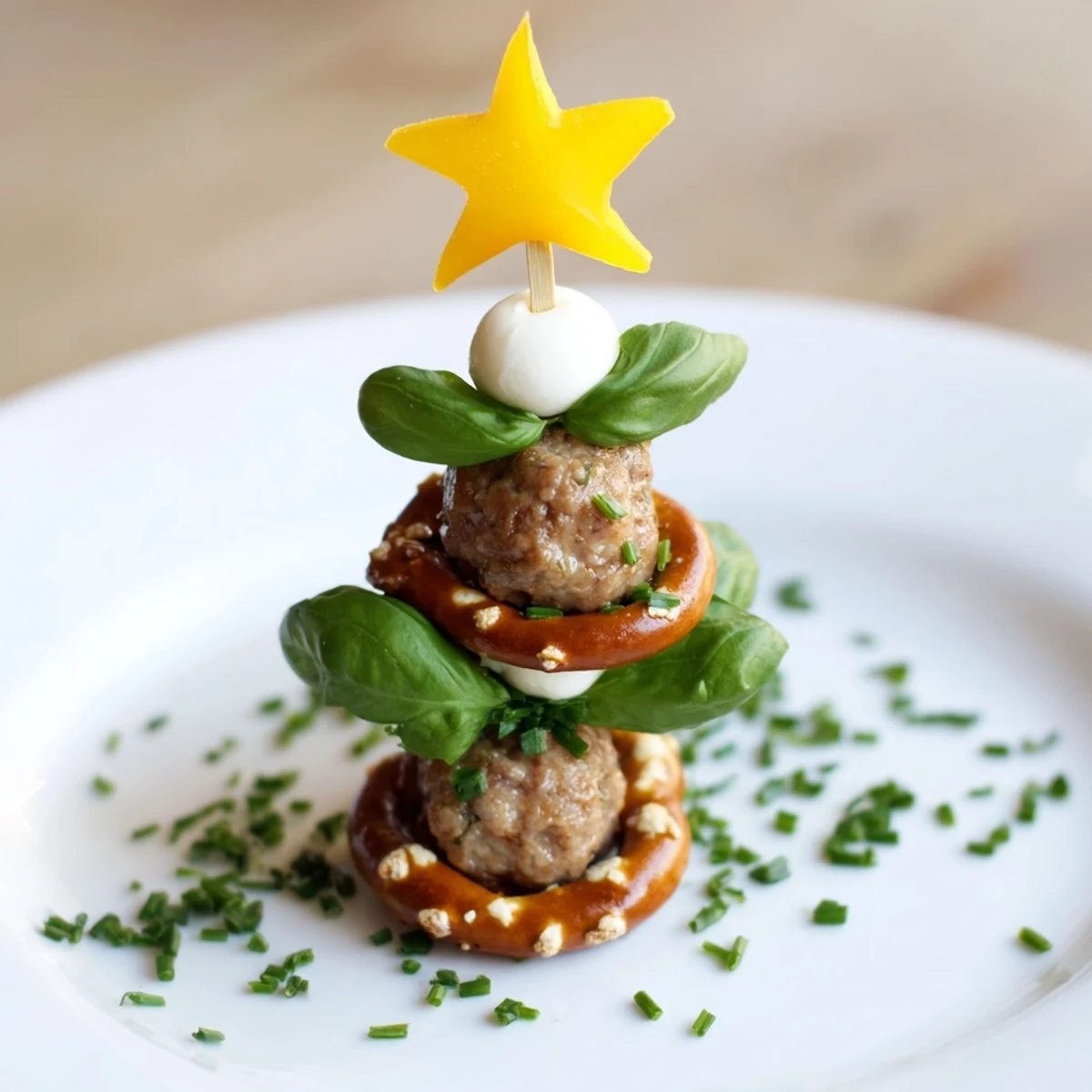 Mini meatball Christmas trees, savory and festive, perfect for holiday appetizers, stacked high.