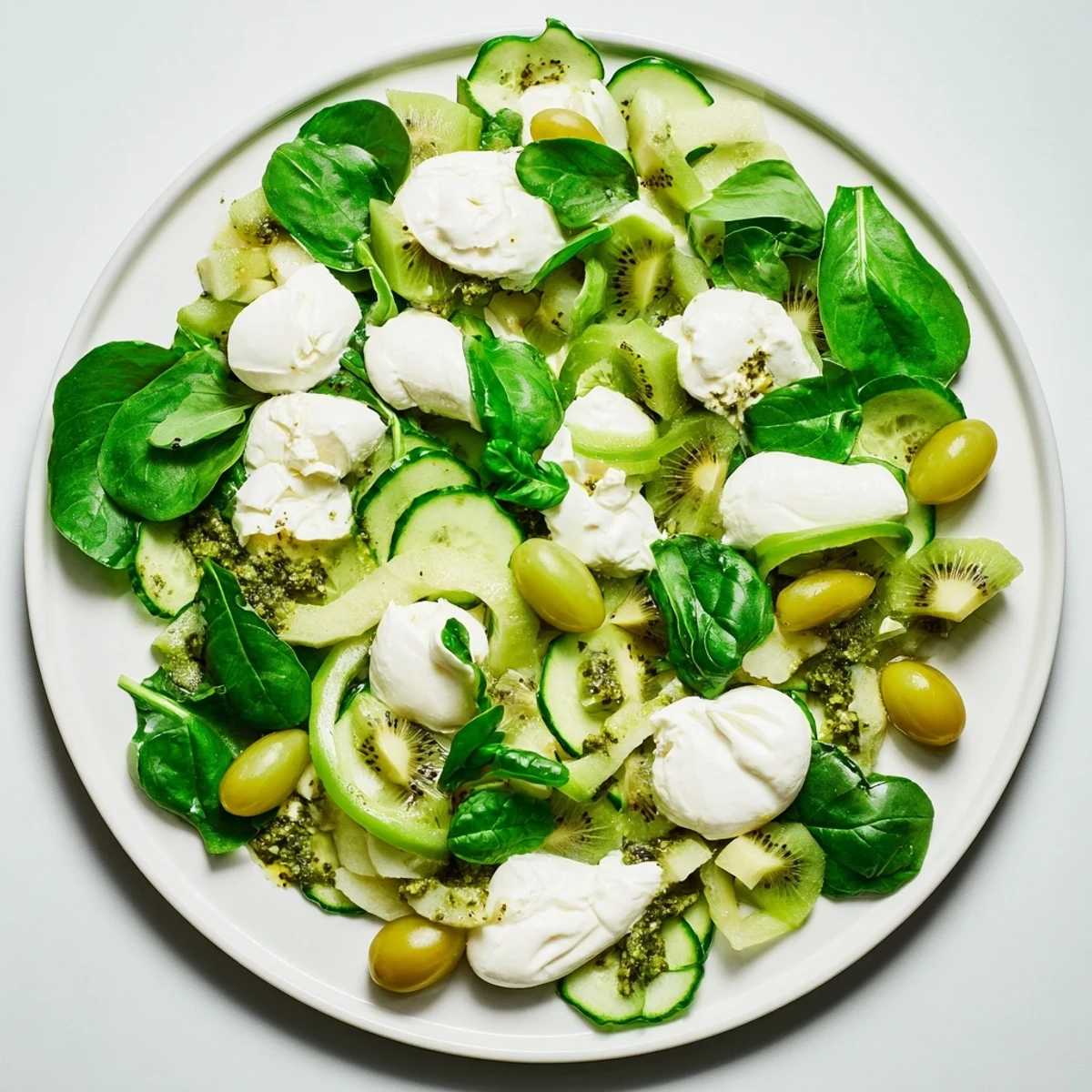 Enjoy the refreshing layers of the Emerald Isle Greenscape salad, perfect for a light, colorful meal.