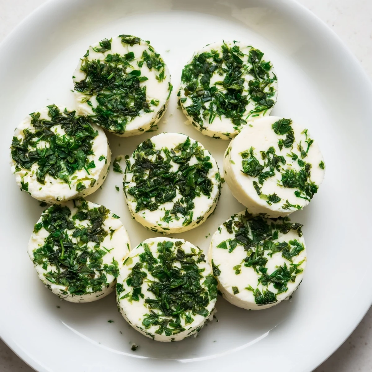 Fresh parsley and dill create the enchanting moss look of the elegant Mossy Stone cheese bites.