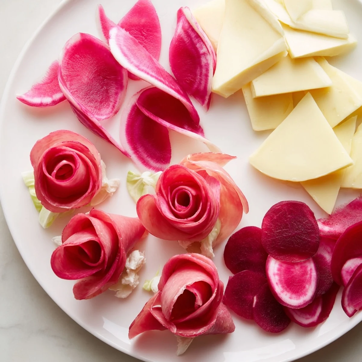 Pink Petal Watercolor Wash platter: A beautifully arranged appetizer with pink hues, perfect for elegant spring brunches.