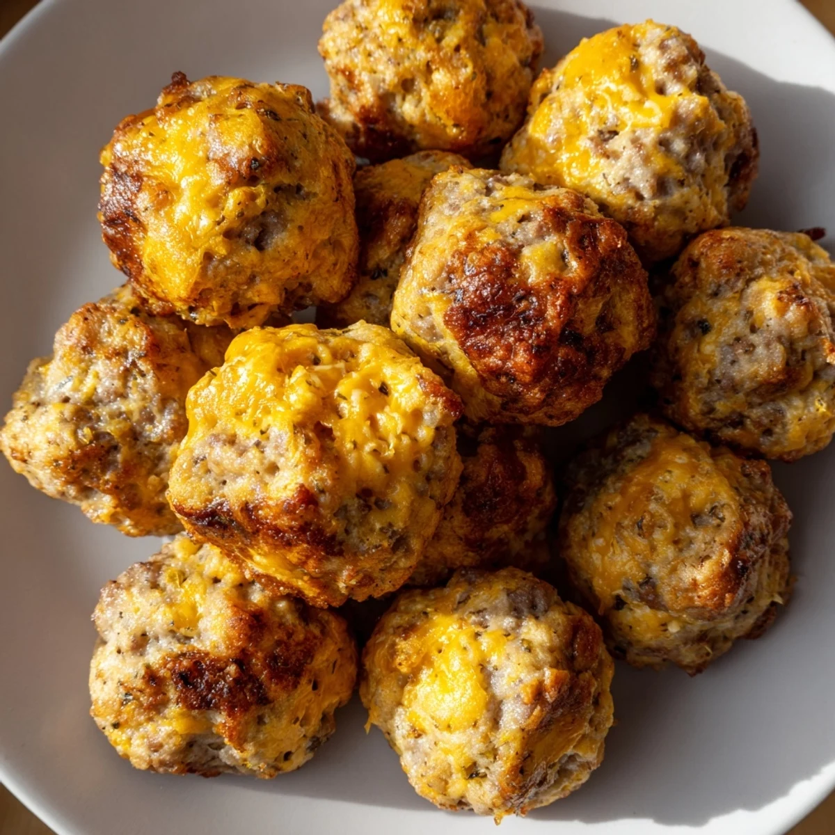 Golden-brown chicken and sausage Bisquick balls, a savory appetizer perfect for sharing with friends.