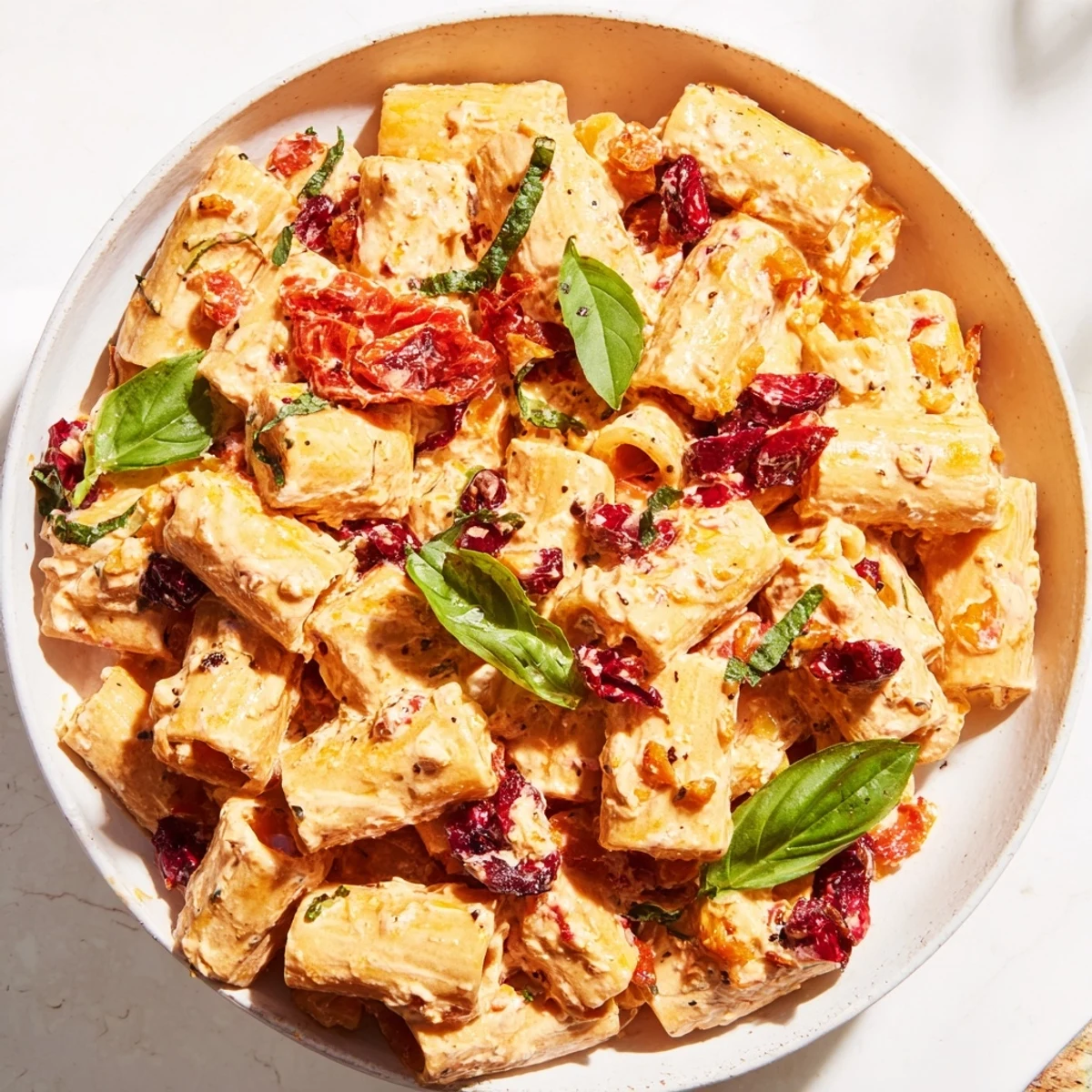 Golden, melted baked feta pasta with bursts of red cranberries, a perfect vegetarian meal.