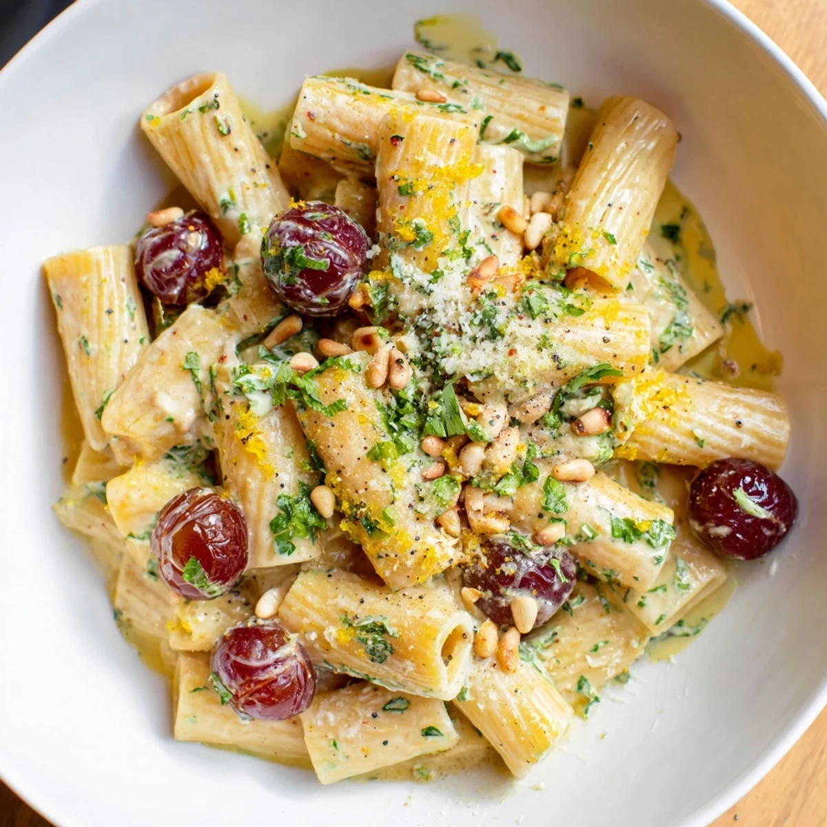 Creamy ricotta and sweet roasted grapes combine deliciously with pasta in this flavorful Italian dish.