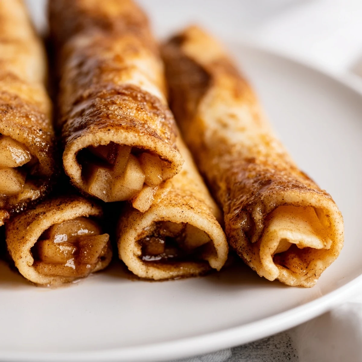 Golden, crispy Apple Pie Roll-Ups fresh from the oven, ready to be sprinkled with cinnamon sugar.