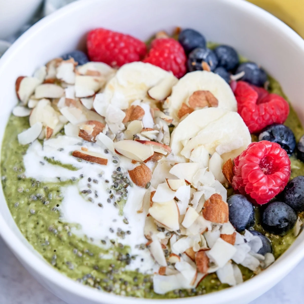 Creamy Matcha Overnight Oats topped with fresh berries, a delightful, healthy breakfast option.