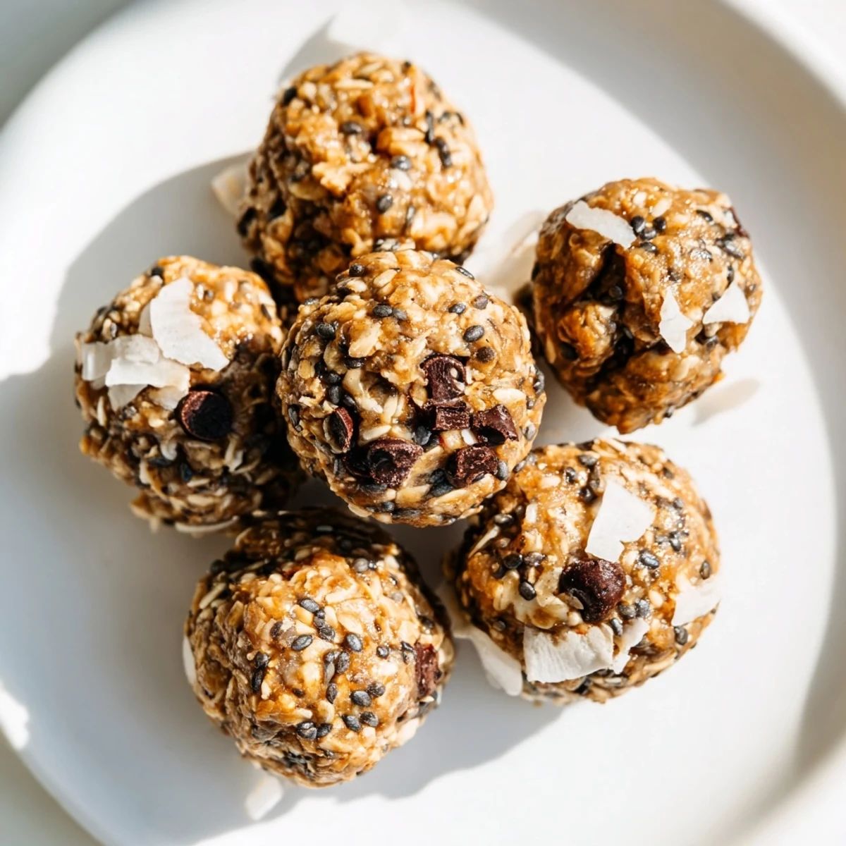 Texture-rich Almond-Chia Energy Bites with visible chia seeds, perfect for a grab-and-go treat.
