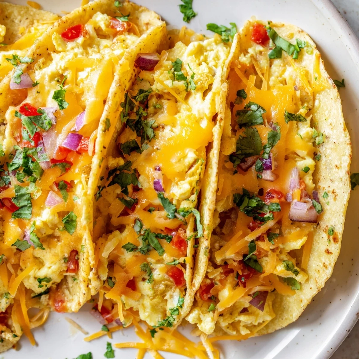 Golden, bubbly Sheet Pan Breakfast Tacos, brimming with melted cheese and ready to serve with salsa.