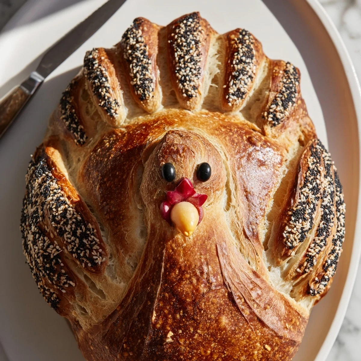 This artisan sourdough turkey bread has a crisp crust and soft crumb, perfect for Thanksgiving.