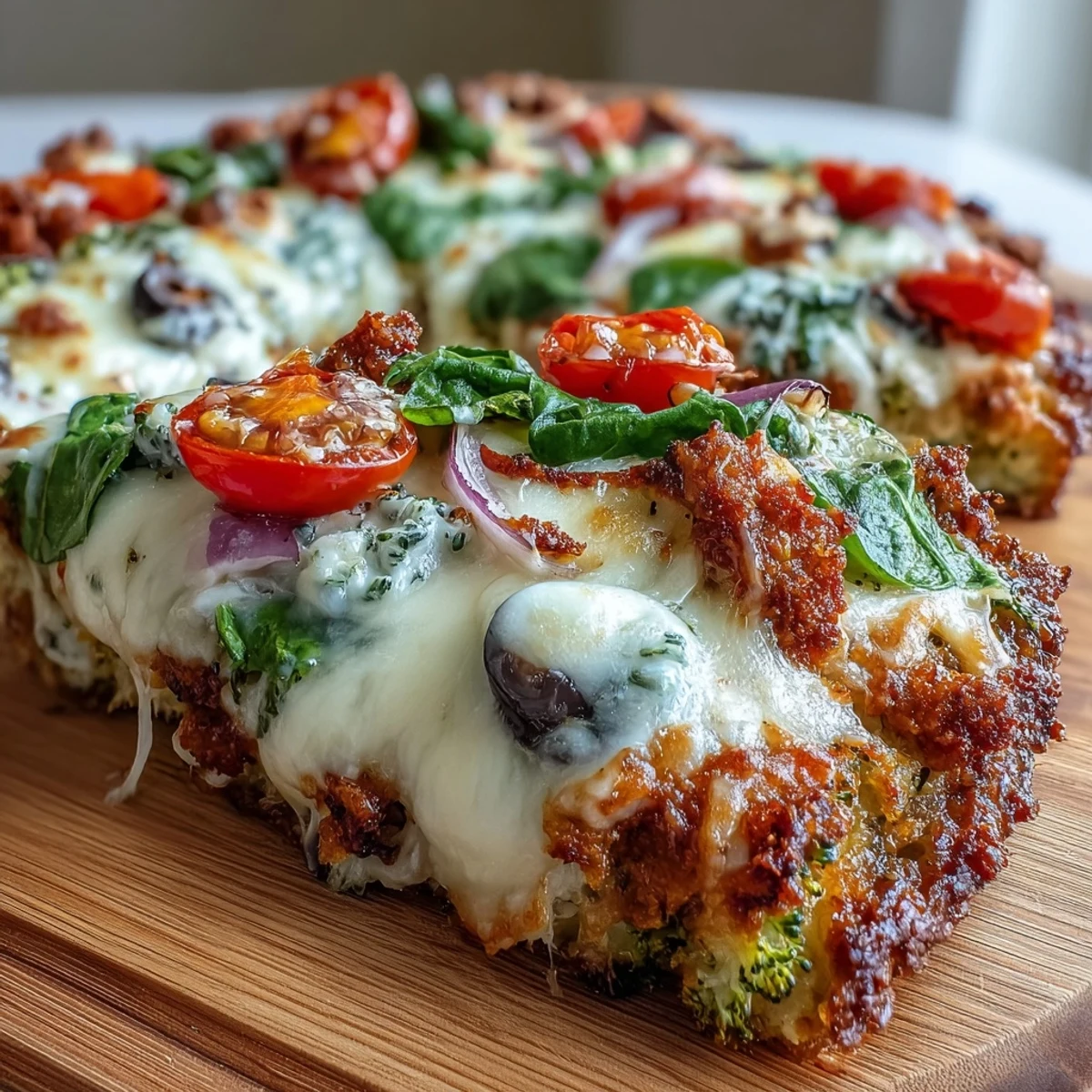 Taste this healthy Broccoli Chicken Crust Pizza, a cheesy, veggie-packed meal solution.