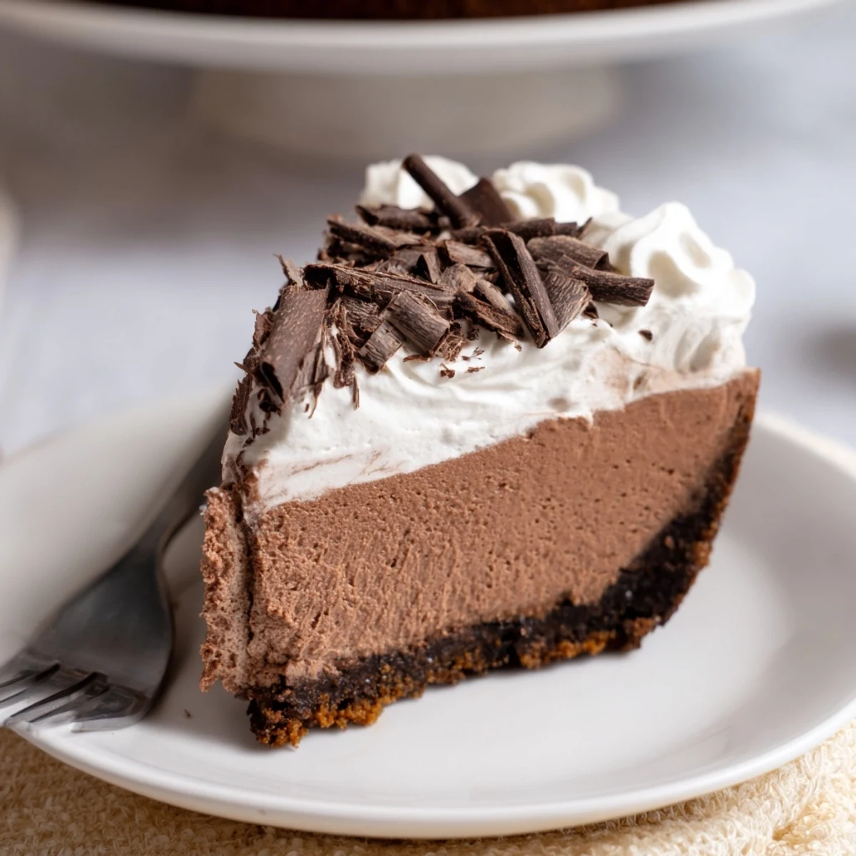 Freshly baked Lighter Chocolate Cottage Cheese Cheesecake cooling on a rack with a slice cut out, revealing its rich, dark filling and crumbly graham cracker crust.  