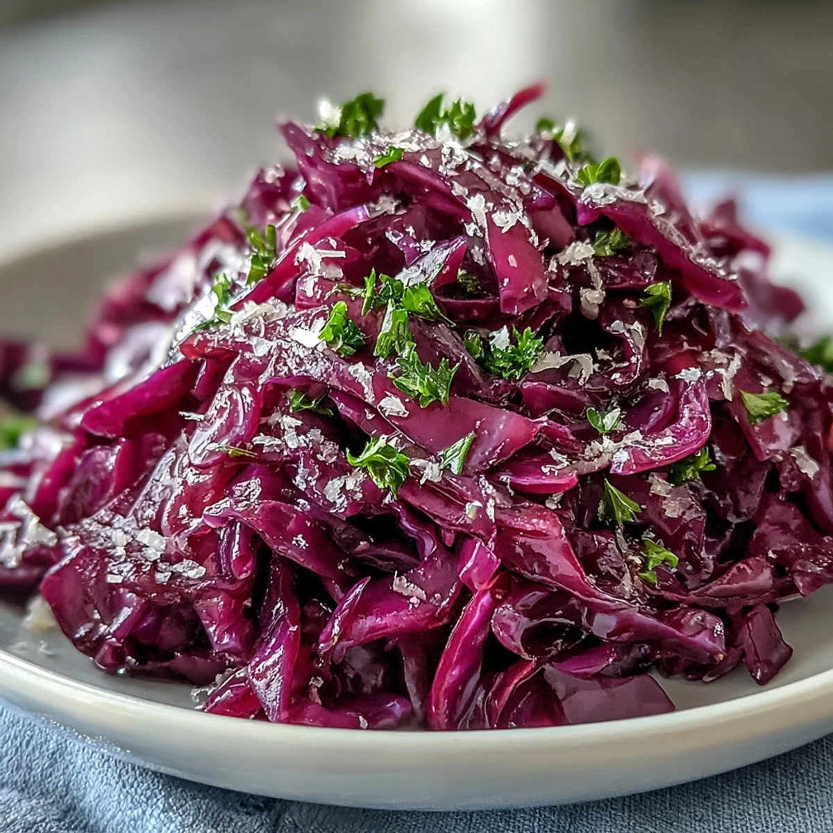 Crisp Red Cabbage Coleslaw With Apple and Parmesan is tossed in a tangy vinaigrette and served fresh from the mixing bowl.