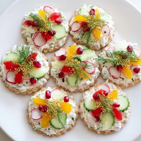 Festive Ornament Shaped Cracker Toppings, vibrant and ready to eat, perfect as appetizers at any holiday party.
