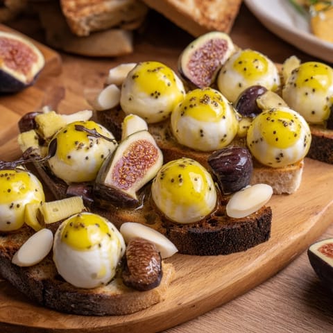 Elegant Black and White Formal Affair appetizer, featuring mozzarella and olives drizzled with olive oil, ready to serve guests.