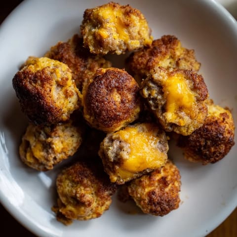 Cheesy, bite-sized chicken and sausage Bisquick balls, served warm and ready to dip in your favorite sauce.