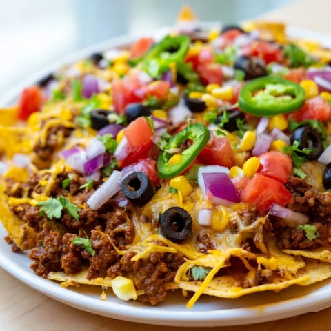 Imagine a tray of easy sheet-pan nachos with melted cheese, juicy tomatoes, and a savory meat topping.