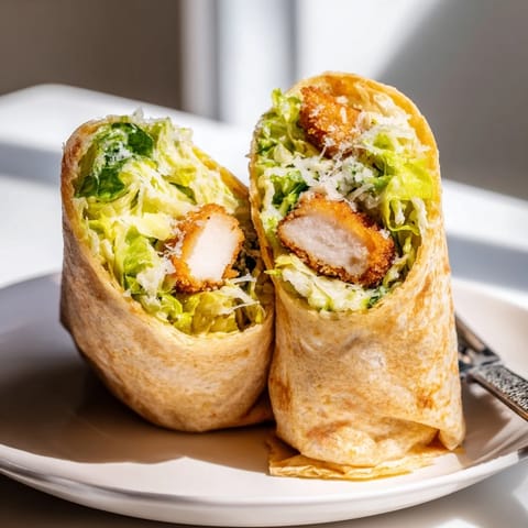 Freshly grated Parmesan and creamy Caesar dressing coat crisp romaine lettuce and golden fried chicken inside a warm flour tortilla.