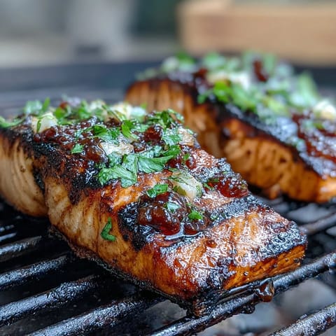 Grilled salmon fillets topped with a vibrant strawberry salsa and fresh cilantro. A light, flavorful dinner perfect for spring.  