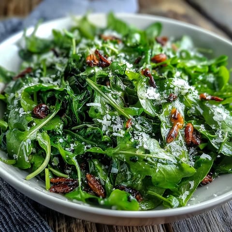 Bright arugula salad with tangy lemon vinaigrette and shaved Parmesan, a refreshing vegetarian side perfect for summer gatherings.
