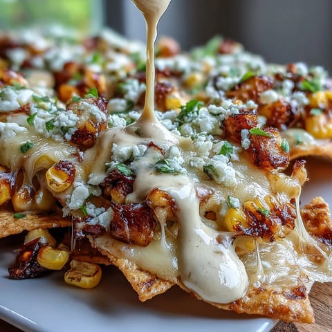 Crispy tortilla chips topped with Monterey Jack, cheddar, and cotija cheeses, finished with zesty chipotle crema and fresh cilantro.  
