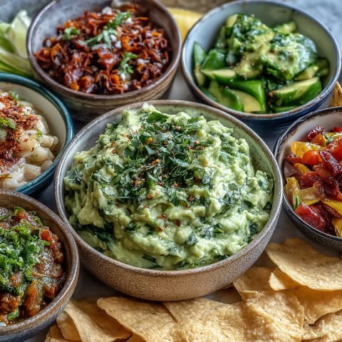 Vibrant Guacamole Bar with fresh toppings an inviting party appetizer.