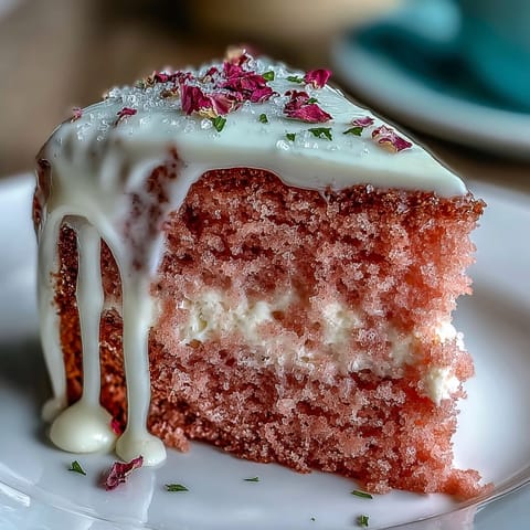 Elegant Bridal Shower Rosé Velvet Cake with glistening gold drip.