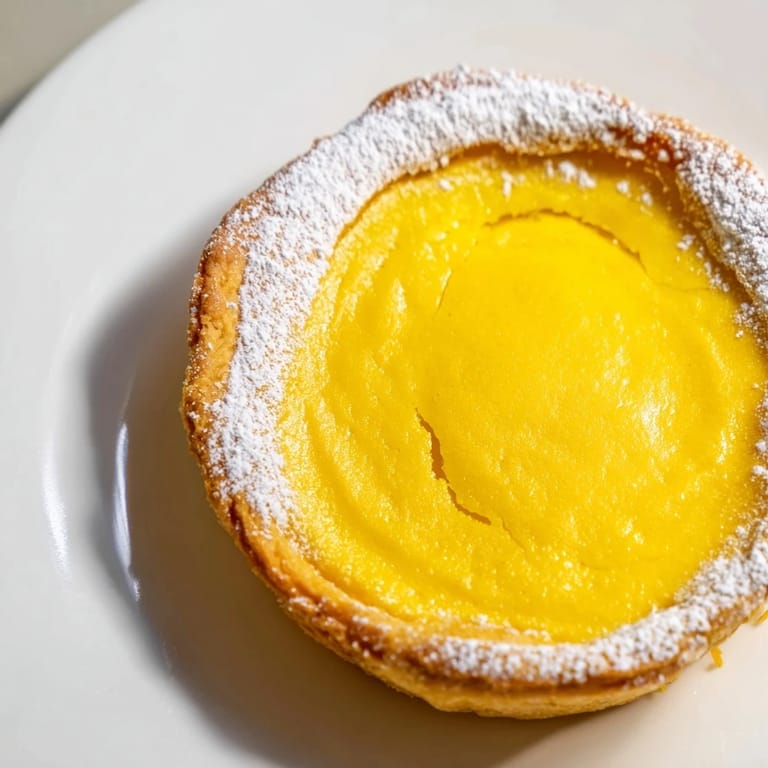 This decadent Soft Golden Home Plate: Saffron and Vanilla Custard Tart displays a smooth, silky custard filling.