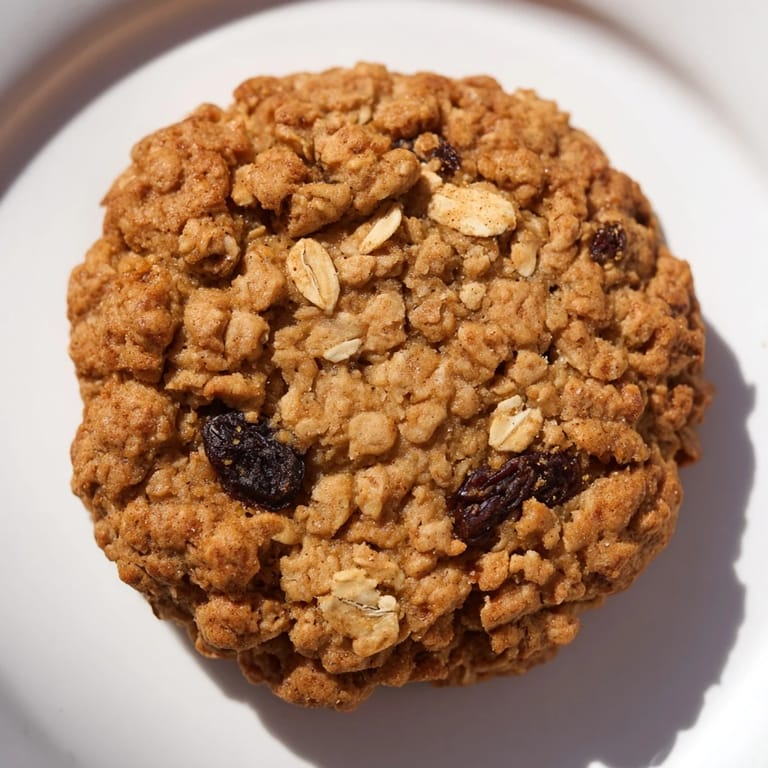 Warm, freshly baked chewy oatmeal raisin cookies, promising a delightful combination of textures and flavors.