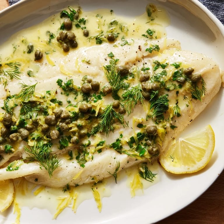 Close-up of Simple Fork-Friendly Lemon-Herb Tilapia; juicy, flavorful fish with lemon zest and capers visible.