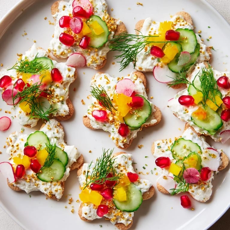 These visually stunning Ornament Shaped Cracker Toppings feature a variety of textures alongside creamy, flavorful bases.