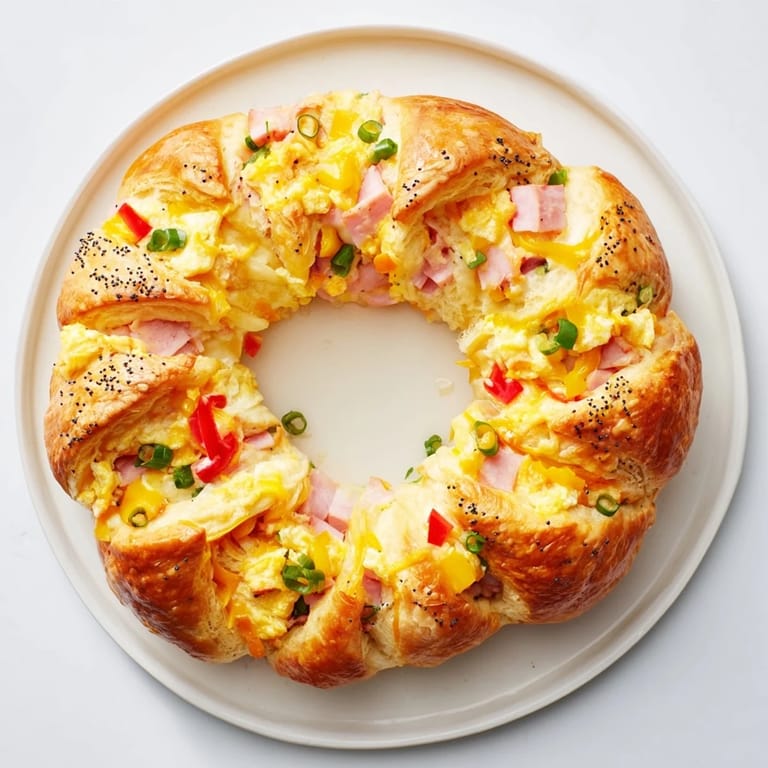 Imagine the aroma: this delicious wreath-shaped egg and ham bake is perfect for brunch.