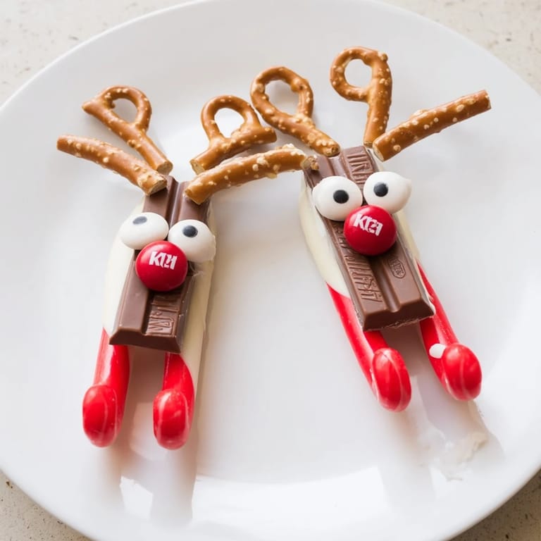 Bright red noses and pretzel antlers adorn each adorable Rudolph Candy Cane Sled for the holidays.