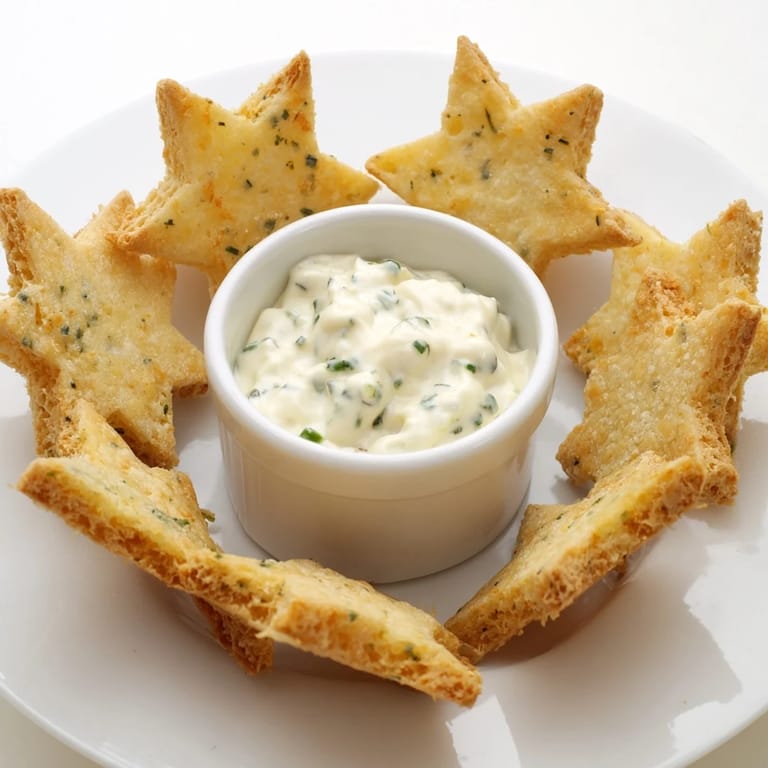 Star-shaped Holiday Crackers are ready to be dipped into the savory dip, a perfect party snack.
