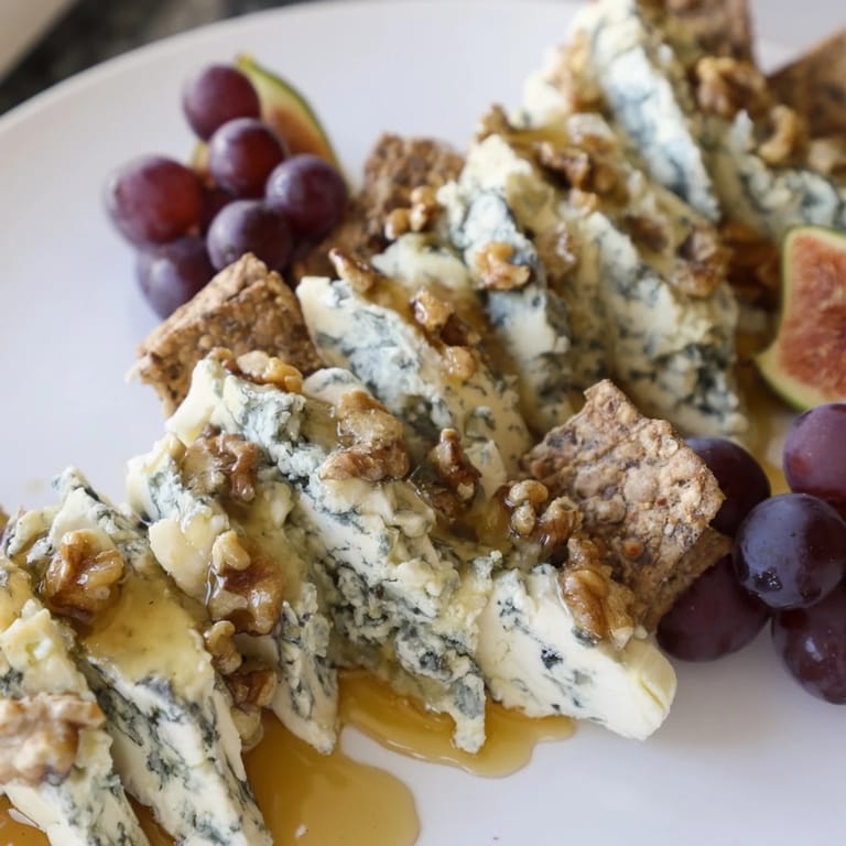 Picture this: a delightful The Blue Ridge Mountains cheese platter, with crackers and blue cheeses, drizzled with sweet honey.
