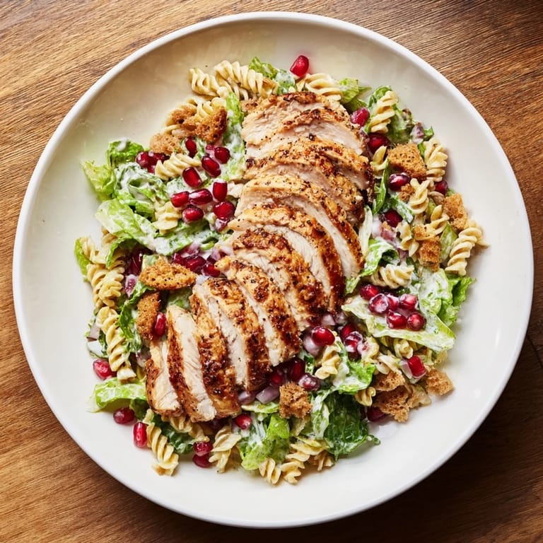 A beautiful bowl of Chicken Caesar Pasta offers a delicious combination of textures and irresistible flavors.