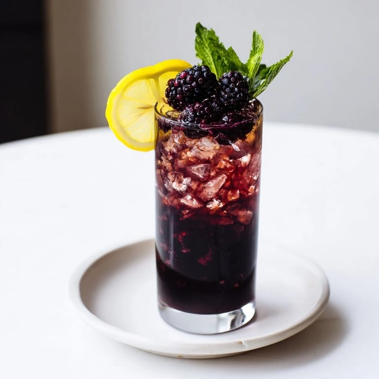 Imagine a refreshing Dark Matter Mocktail: a dark, mysterious drink with a beautiful blackberry syrup layer.