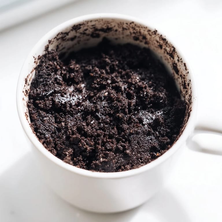 This chocolatey Oreo mug cake is topped with whipped cream, ready to enjoy this instant treat.
