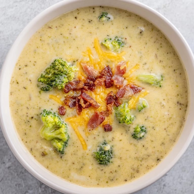 Close up view of Broccoli Cheddar Soup: thick, cheesy, and inviting, perfect for a cold day.