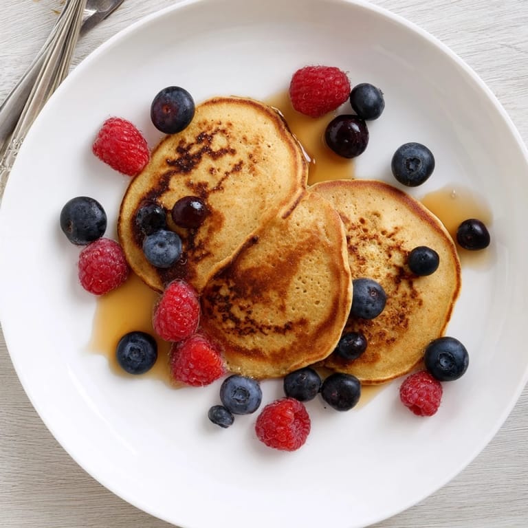 A close-up of tender Brown Banana Pancakes, served with a dollop of Greek yogurt and chopped nuts.