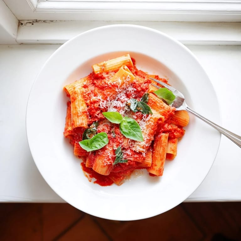 A vibrant bowl of creamy Hidden Veggie Tomato Pasta Sauce, topped with grated Parmesan and a sprinkle of dried oregano.