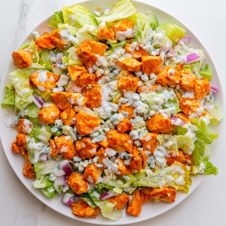 Vibrant Buffalo Chicken Chopped Salad served on a plate with cherry tomatoes and carrots for a colorful lunch.