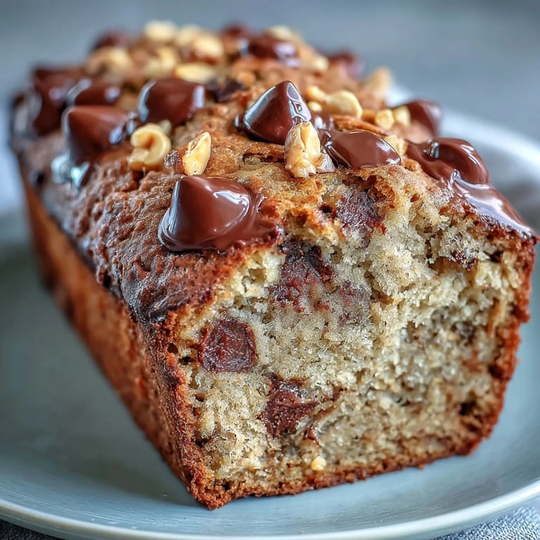 Wholesome Chocolate Chip Peanut Butter Oatmeal Banana Bread baked golden brown, perfect for breakfast.
