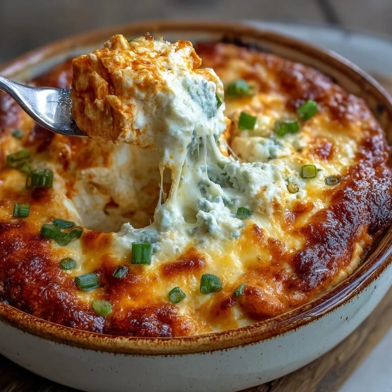 A rustic serving of Buffalo Chicken Dip paired with crisp celery sticks, ready for game day snacking and sharing.