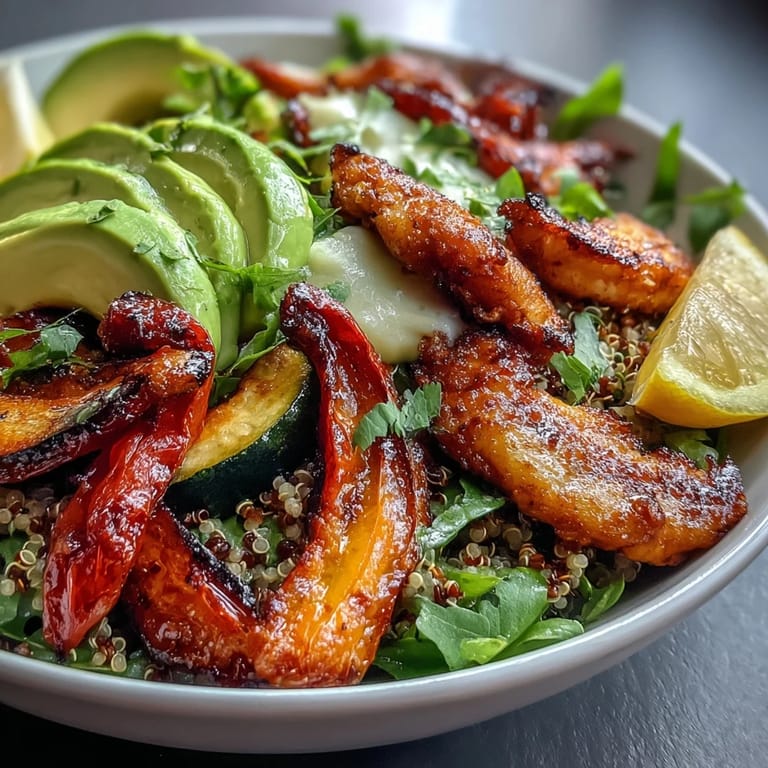 Paprika Roasted Vegetable Quinoa Bowl garnished with parsley on a textured plate, ready for a weeknight dinner.