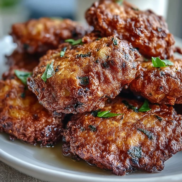 Sizzling Black-Eyed Pea Fritters cook in a skillet, emitting savory aromas with chopped onions and spices. 